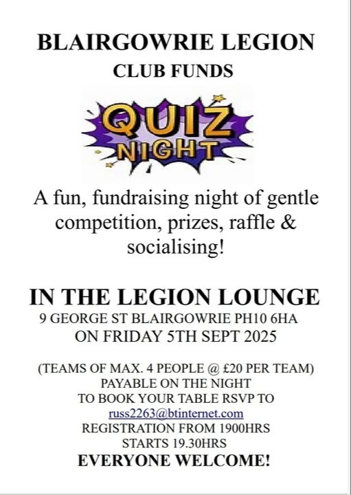 Quiz Night for Blairgowrie Legion Club Funds
